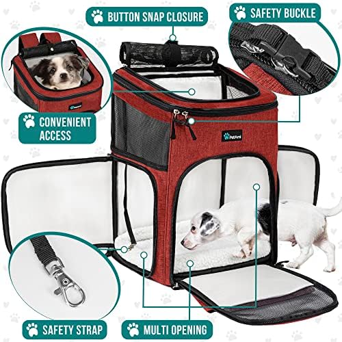 PetAmi Dog Backpack Carrier, Airline Approved 4-Way Entry Cat Bag, Red - Image 3