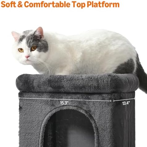 Amazon Basics 30-Inch Cat Tree Tower, Activity Center with 2 Plush Condos, Sisal Scratching Post and Hanging Pompom, Gray - Image 3
