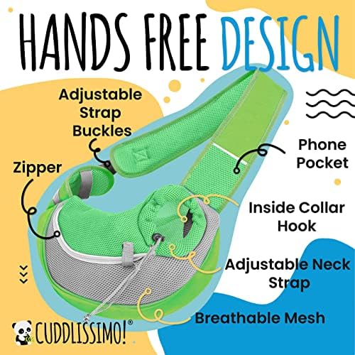 Cuddlissimo Small Dog Sling Carrier, Pet Cat Sling, Puppy Pouch - Green-L - Image 5