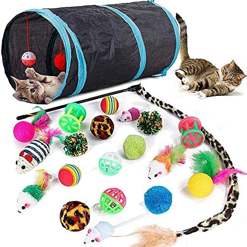 21 Pcs Cat Toys for Indoor Cats Collapsible Cat Tunnel Interactive Feather Teaser Wand Ball Toy for Kitten Cats by Speedy+Panther