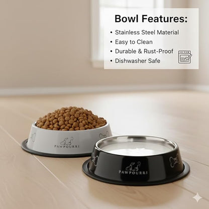 2 Pack Stainless Steel Dog Bowls – 23.6 fl oz Anti-Skid Food & Water Bowls for Small Dogs, Puppies & Cats | Dog Food & Water Bowl | Dog Feeding Bowl (Black & Grey)