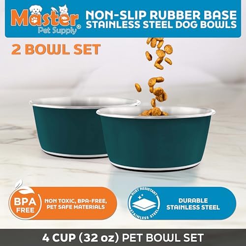 Master Pet Supply Stainless Steel Dog Bowls Set of 2 - Emerald Sea - 32 Oz - Image 2