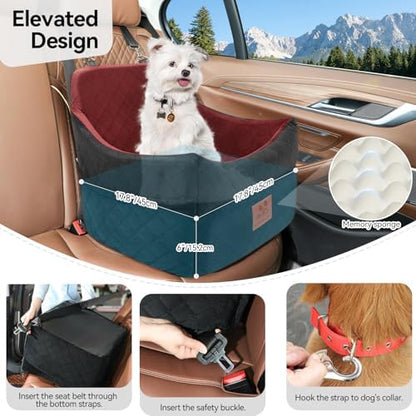 GL GLENSLAVE Dog Car Seat for Small/Medium Dogs, Dog Booster Car Seats with Thick Cushion for Dogs Under 35lbs, Detachable Washable Pet Carseat with Storage Pockets, 2 Safety Belts(Black/Red) - Image 4