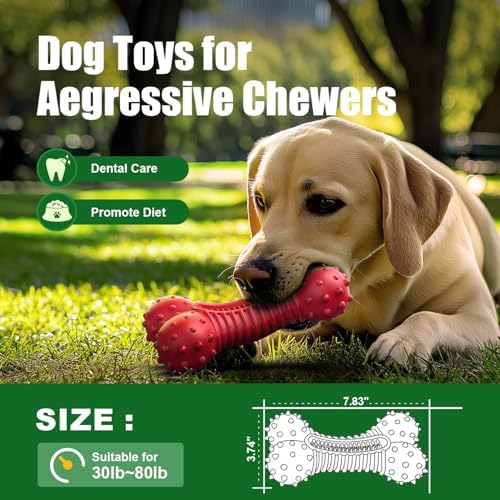 Dog Toys for Aggressive Chewers, Dog Chew Toys for Medium Large Dogs, Durable Natural Rubber Dog Toys with Bacon Flavor, Indestructible Dog Toy, Red - Image 4