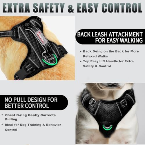 BARKBAY No Pull Dog Harness Large Reflective Dog Harness with Front Clip and Easy Control Handle for Walking Training Running with ID tag Pocket(Black,S) - Image 3