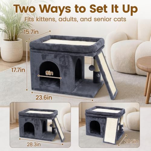 Cat Tree Tower with Scratching Post for Large Kitty, Dark Grey - Image 2
