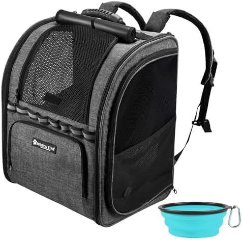Cat Backpack Carrier with Breathable Mesh, Pet Carrier Backpack for Cats/Small Dogs, Dog Carrier Backpack, Great Ergonomic 3D Design for Travel/Hiking/Outdoor/Vet/Walk-Dark Grey by Missionstar