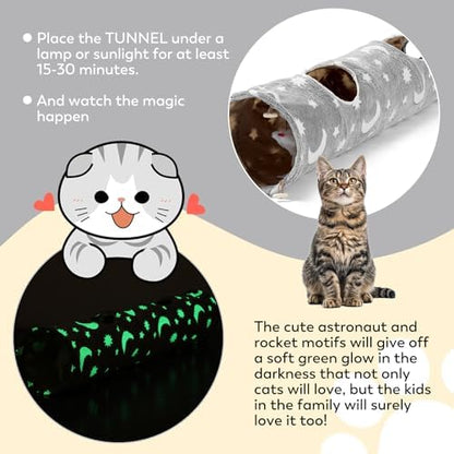 Cat Tunnels for Indoor Cats with Plush Toys Glows in The Dark Dog Cat Tunnel Tube Toys Photoluminescent for Indoor Cats Small Dogs Puppy Kitten Rabbit Bunny Ferret Pet Gray - Image 3