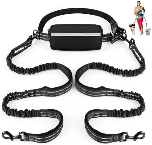 Philorn Hands Free Dog Leash for 2 Dogs, Adjustable Waist Leash by Philorn