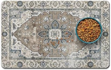 Dog Food Mat for Floors, Absorbent Pet Cat Food Bowl Mat, 17x27 in by QXWREL