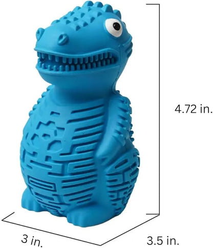 Topplesaurus Dinosaur Dog Treat Dispenser Toy, Interactive Slow Feeder, Blue