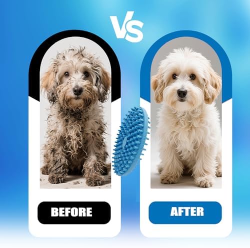 Dog Grooming Brush, Lilpep Pet Shampoo Bath Brush Soothing Massage Rubber Comb with Adjustable Ring Handle for Long Short Haired Dogs and Cats (2 pale blue, 2 sided brush) - Image 7