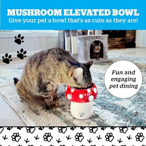 Mushroom Elevated Cat Bowl - Ceramic Raised Cat Bowl for Food, Water - Lifted Food Bowls for Small Dog - Cute Pet Gift - Image 2