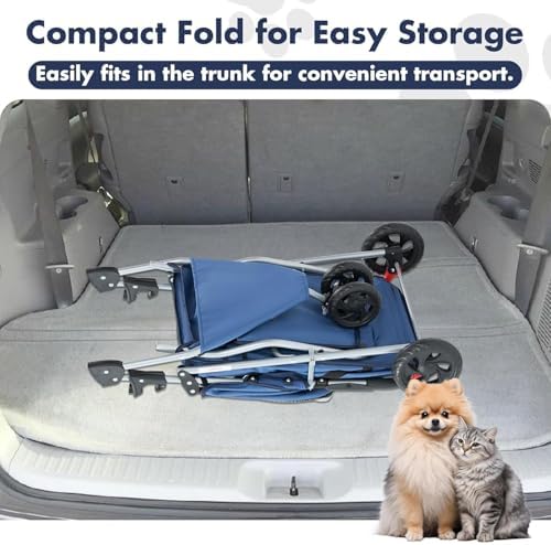 3 Wheels Pet Stroller,Storage Basket and Cup Holder, Breathable Mesh, Waterproof and Foldable for Small/Medium Dogs and Cats Strollers, Lightweight Travel Carrier for Daily Walks & Outdoor，Blue - Image 4