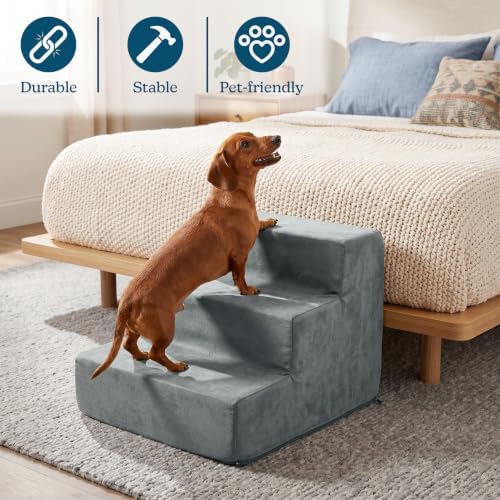 3-Step Pet Stairs - Nonslip Foam Dog and Cat Steps with Removable Zippered Microfiber Cover - Designed for Home or Vehicle Use by PETMAKER (Gray) - Image 2