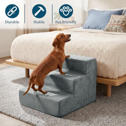 3-Step Pet Stairs - Nonslip Foam Dog and Cat Steps with Removable Zippered Microfiber Cover - Designed for Home or Vehicle Use by PETMAKER (Gray) - Image 2