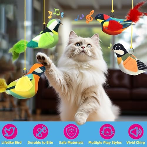 4PCS Interactive Hanging Bird Cat Toys Set - with Catnip, Realistic Chirping, Lifelike Birdie Tweets, Durable & Safe, Indoor Kitty Kitten Exercise Toys (Mini) - Image 2