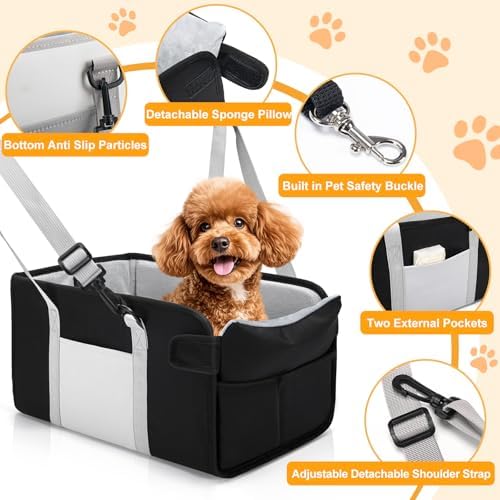 Portable Dog Car Seat for Small Dogs, Puppy Car Seat, Black&White - Image 3