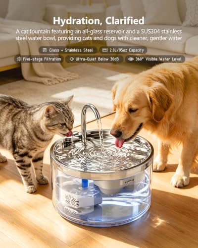 WEPIOU 95oz/2.8L Glass Cat Water Fountain, Multi-Stage Filter, Ultra-Quiet - Image 2