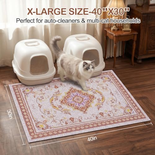 Glittme Cat Litter Mat with Non-Slip Bottom Litter Box Mat 40"X30" Litter Trapping Mat Easy to Clean Washable Cat Food Mat for Kitty,XL - Image 6