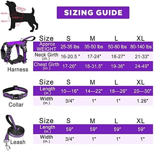 WINSEE Pet Harness Collar and Leash Set, All-in-one Reflective Dog Harness No Pull with Adjustable Buckles for Puppies, Small, Medium, Large, and Extra-Large Dogs (X-Large, Purple) - Image 6