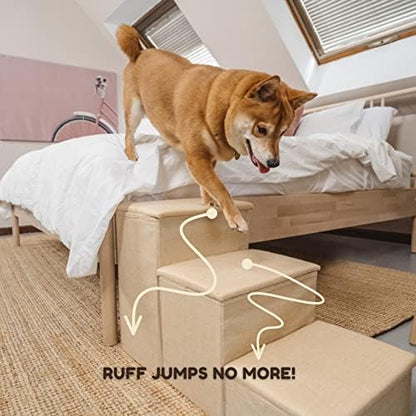 PET AWESOME Dog Stairs with Storage and Adjustable Steps for a Puppy, Small or Medium Dog - Image 3