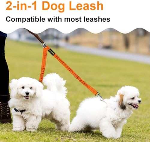 MingXpet 2 Dog Leash, Dog Leash for 2 Dogs, 360° Swivel No Tangle Double Walking Training Leashes for Large Dogs that Pull, Comfortable Shock Absorbing Reflective Bungee, Orange - Image 7