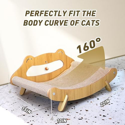 Sisal Cat Scratcher Bed with Hammock, Solid Wood Frame Cat Scratch Pad & Lounger for Indoor Cats, Durable Natural Sisal Cat Furniture Protector for Scratch, Rest and Sleep(Large) - Image 3