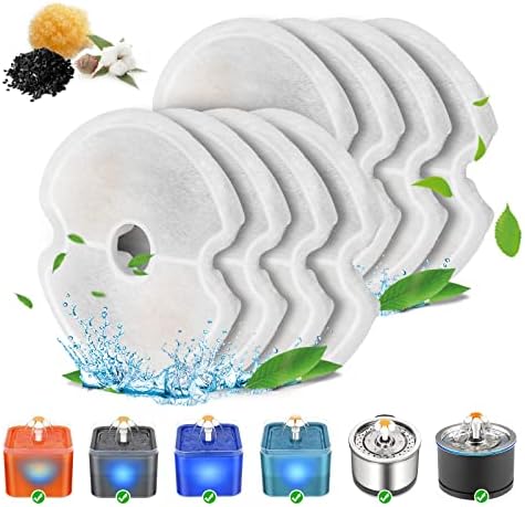 8 Packs Replacement Filters for 84oz/2.5L Stainless Steel and Neverland Cat Water Fountain with LED Night Light by VinDox