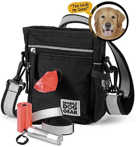 Mobile Dog Gear Dog Walking Fanny Pack (6"x7", Black) - Dog Training Treat Pouch with Poop Bag Dispenser & Bags, 2 Reflective Wrist Straps, Adjustable Shoulder Strap, Flashlight, Water Bottle Pocket - Image 2