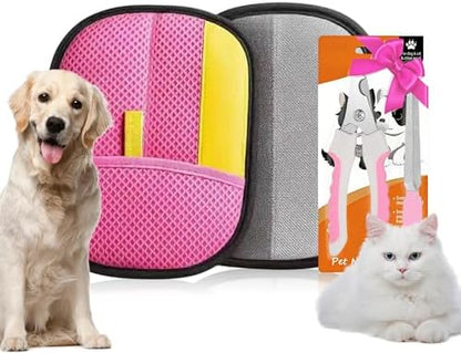 Pet Grooming Glove Set for Dogs & Cats – Premium Pet Hair Removal Glove with Free Nail Clippers & Nail File by AstraVena