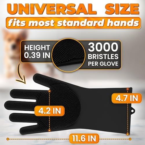 Cat and Dog Washing Gloves, 1 Pair, 11.6 in, Soft Silicone (Black) - Image 2