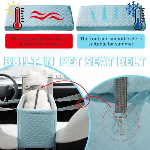 Center Console Dog Car Seat for Small Dogs Under 15 lbs, Blue - Image 3