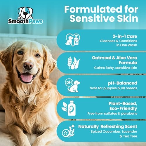 2-in-1 Natural Dog Shampoo & Conditioner – pH-Balanced for Dogs & Puppies | Gentle Oatmeal & Aloe Vera Formula for Sensitive Skin | Spiced Cucumber, Lavender & Tea Tree Scent | 16.9 oz | - Image 5