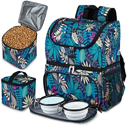 BAGLHER Pet Travel Bag, Double-Layer Pet Supplies Backpack (for All Pet Travel Supplies), Pet Travel Backpack with 2 Silicone Collapsible Bowls and 2 Food Baskets Hawaii by BAGLHER