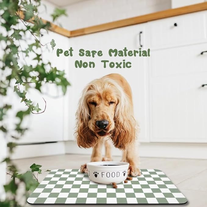 Dog Food Mats for Floors Waterproof, Pet Water Bowl Mats Pet Feeding Absorbent Placemats Plaid 16 * 24 inch