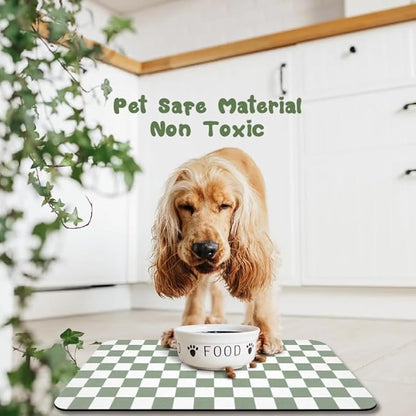 Dog Food Mats for Floors Waterproof, Pet Water Bowl Mats Pet Feeding Absorbent Placemats Plaid 12 * 20 inch