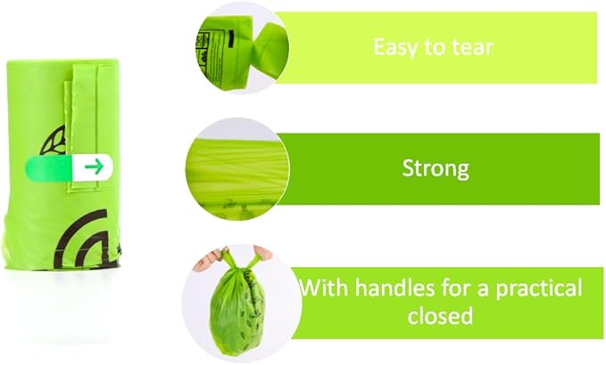 Biodegradable Cat & Dog Bags, Certified Compostable Poop Bags with Handles, 180 Count Refill Rolls, Plant Based and Leak Proof