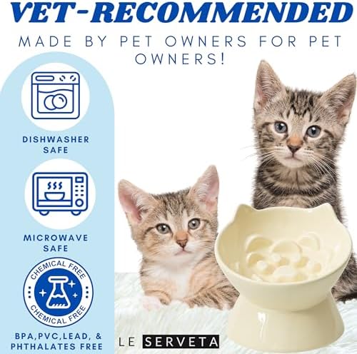 Macarons Series Ceramic Slow Feeder Cat Bowl, Raised Puzzle Feeder, Anti Vomiting Cat Slow Feeding, Elevated Food Bowl, Whisker Friendly Pet Bowl with Cute Ear Design (Yellow) - Image 5