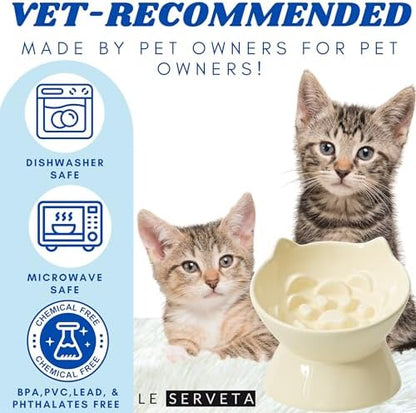 Macarons Series Ceramic Slow Feeder Cat Bowl, Raised Puzzle Feeder, Anti Vomiting Cat Slow Feeding, Elevated Food Bowl, Whisker Friendly Pet Bowl with Cute Ear Design (Yellow) - Image 5