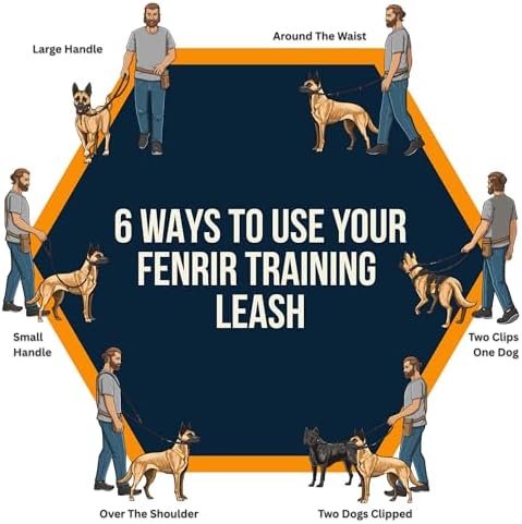 Fenrir - Dog Training Leash - Heavy Duty Dog - Double Ended Carabiner - Long Dog Lead - Non-Slip Lead Waterproof Gear for Large & Small Dogs Puppy - 2.1m (Black) - Image 2