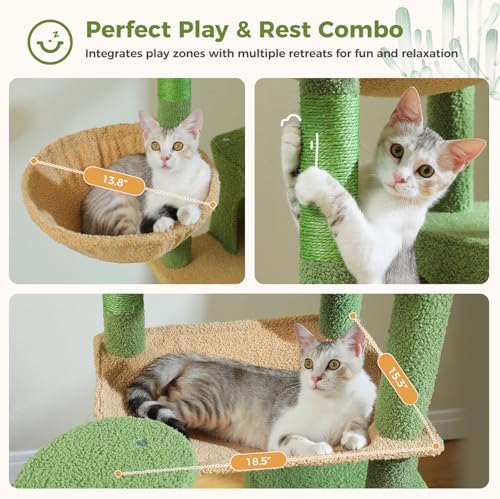 69" Cactus Cat Tree for Indoor Cats Large Adult, Multi-Level Cat Tower - Image 5
