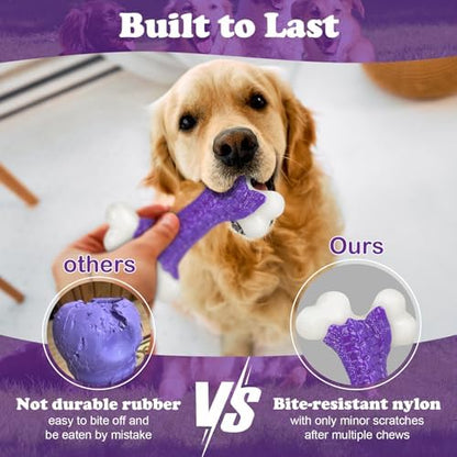 Kseroo Indestructible Dog Toys for Aggressive Chewers: Bacon Flavored Hard Nylon Bone Chew Toys, Tough Dog Chew Toys for Large Dogs, Dog Toys to Keep Them Busy for Medium Large Breed, Purple - Image 2