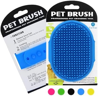 Silicone Pet Grooming Brush for Dogs & Cats – Soft Bath Brush, Gentle Deshedding & Massage Tool, Adjustable Hand Strap, Use Wet or Dry for Short & Long Hair Pets (Blue) by Unknown