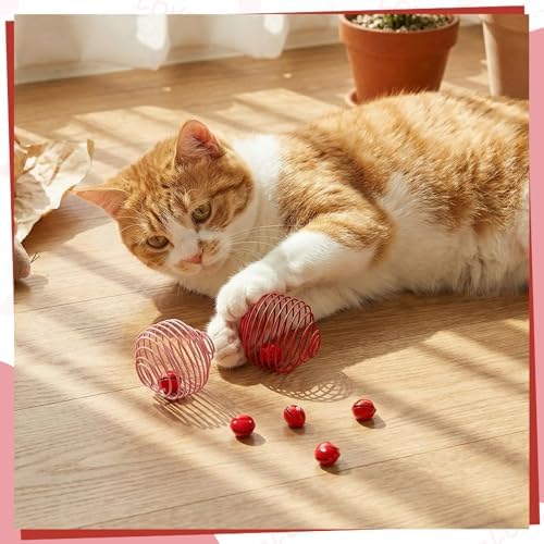 Jecery 5 Pcs Cat Toys Spring,Heart Bel,Pink Red - Image 5