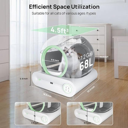 Self Cleaning Litter Box, 2026 Upgraded Automatic Cat Litter Box, Includes 2 roll Liners, 68L+9L Large Capacity Box Robot, Suitable for Medium Cats and Kittens, APP Control - Green