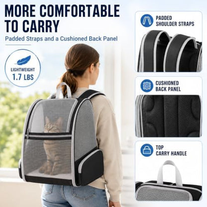 Cat Carrier Backpack for Cats and Small Dogs up to 15 lbs, Soft-Sided Foldable Pet Carrier with Breathable Mesh, Front Upper&Dual Side Entry, Support Frame, Hard Bottom for Vet Visits and Air Travel - Image 6