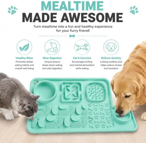 Silicone Dog Slow Feeder Lick Mat with Suction Cups, Multi-Puzzle Partition Pet Snuffle Feeding Tray for Puppy Cat Slow Eating Boredom Relief Training (Mint Green) - Image 4
