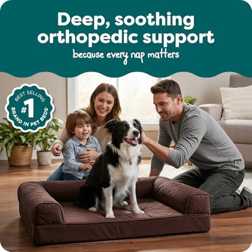 Furhaven Orthopedic Dog Bed for Large/Medium Dogs w/ Removable Bolsters & Washable Cover, For Dogs Up to 55 lbs - Quilted Sofa - Coffee, Large, (Quilted) Coffee - Image 2