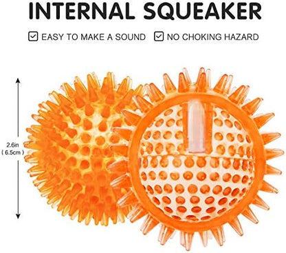 SHARLOVY Squeaky Balls for Pet Small Puppy, 6 Pack TPR Fetch Spike Balls - Image 3